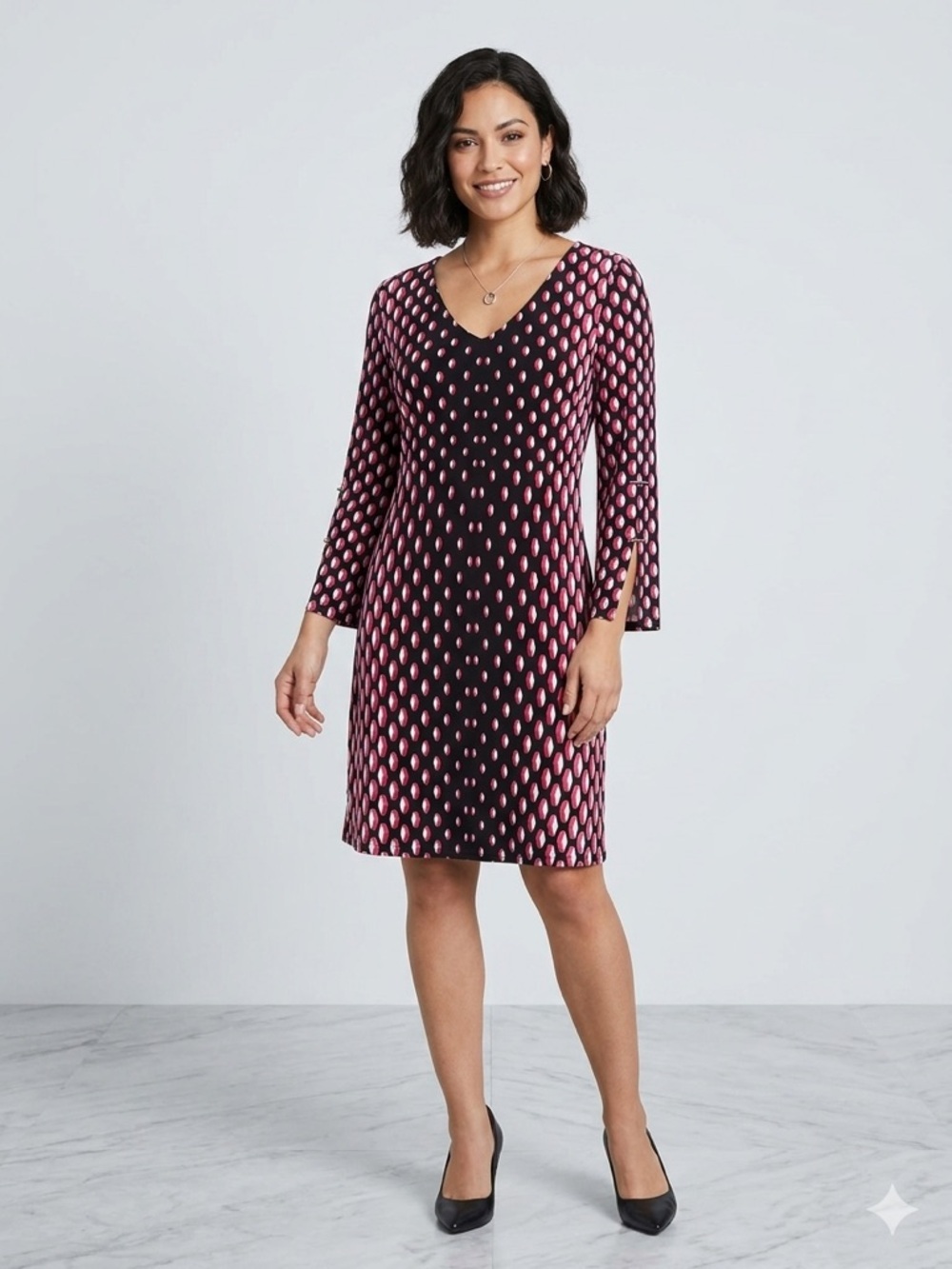 White House Black Market 3/4 Split Sleeve Chemise Jersey Sheath Dress Sz M